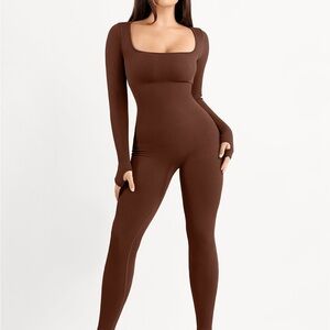 Brown Long Sleeve Jumpsuit with Thumb holes